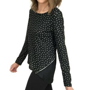 Patrizia Luca Milano Sz S New $98 Black White Dot Knit & Chiffon Top Pullover